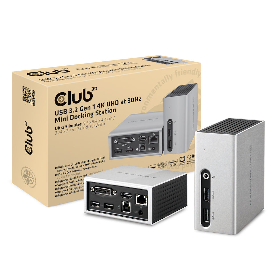 Club3D 4K Mini-Dockingst USB3 ->4xUSB3/HDMI/DVI/LAN silber retai