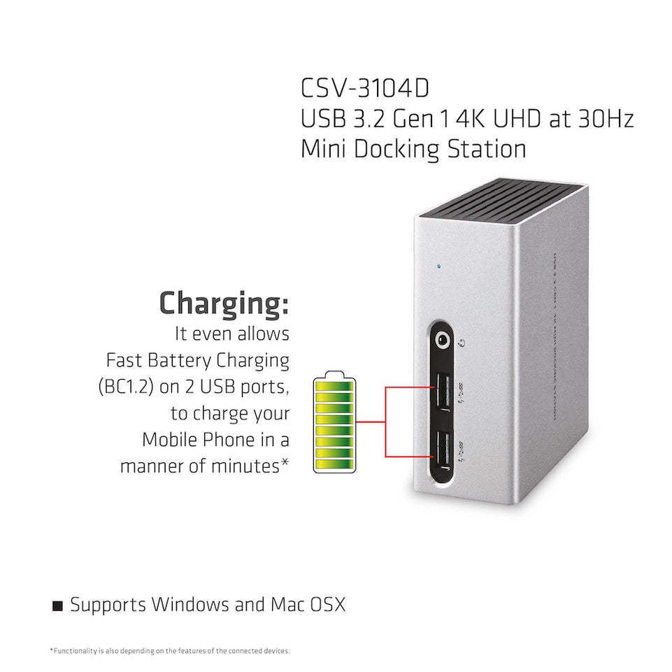 Club3D 4K Mini-Dockingst USB3 ->4xUSB3/HDMI/DVI/LAN silber retai