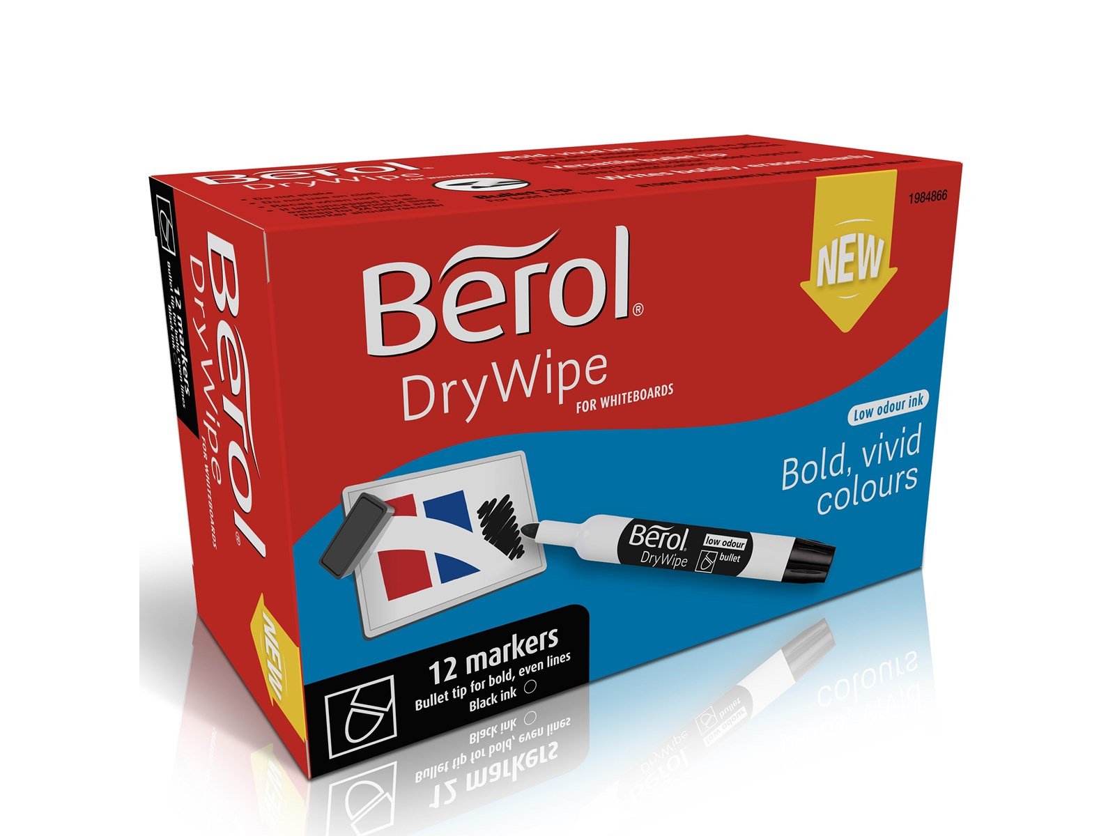 Berol Trocken abwischbarer Whiteboard-Marker, Punktspitze: 2 mm – Schwarz, 12er-Pack