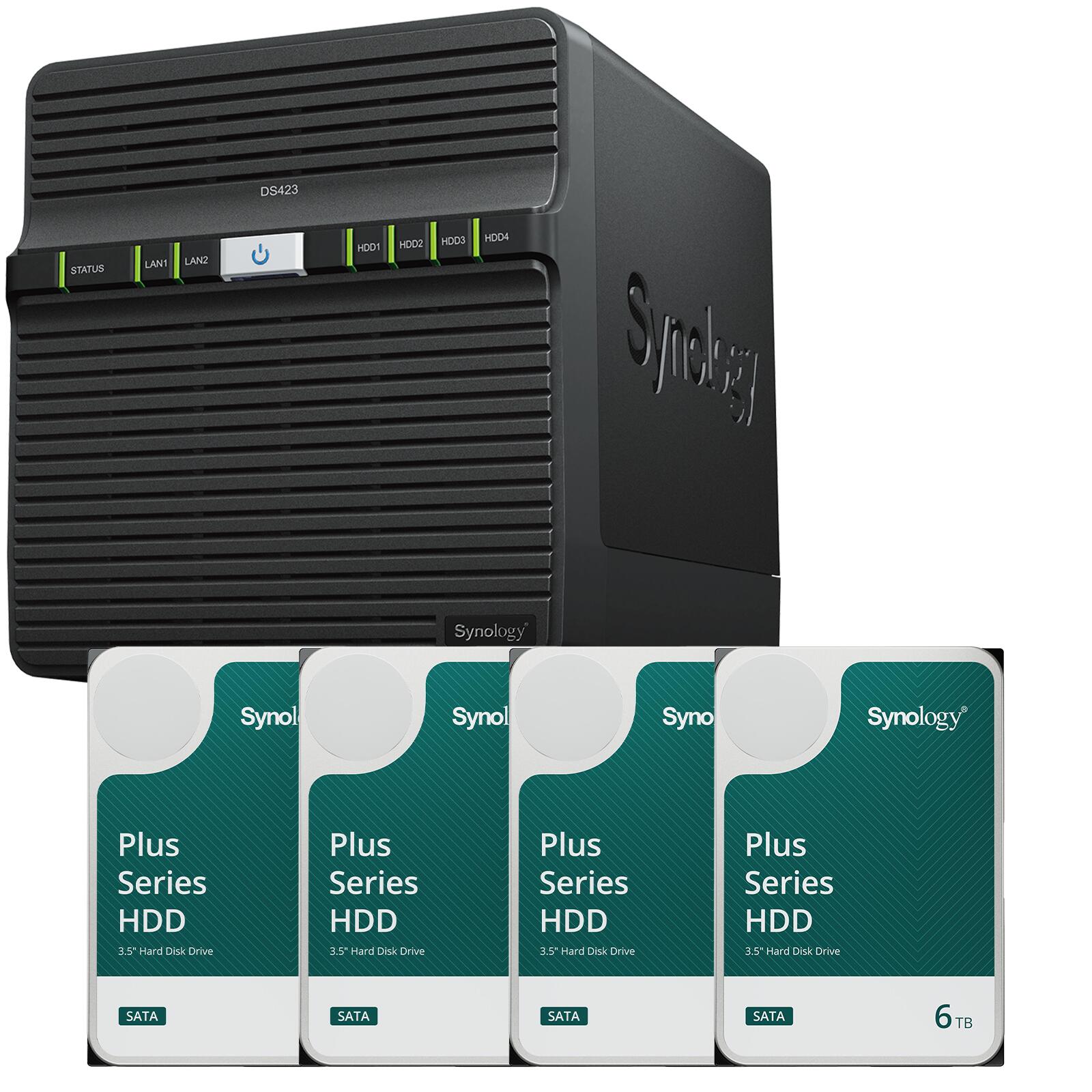 Synology DiskStation DS423 4 Einschübe NAS-Server Leergehäuse + 4x Synology Plus 3.5' SATA HDD Festplatte 6TB (4x 6TB)