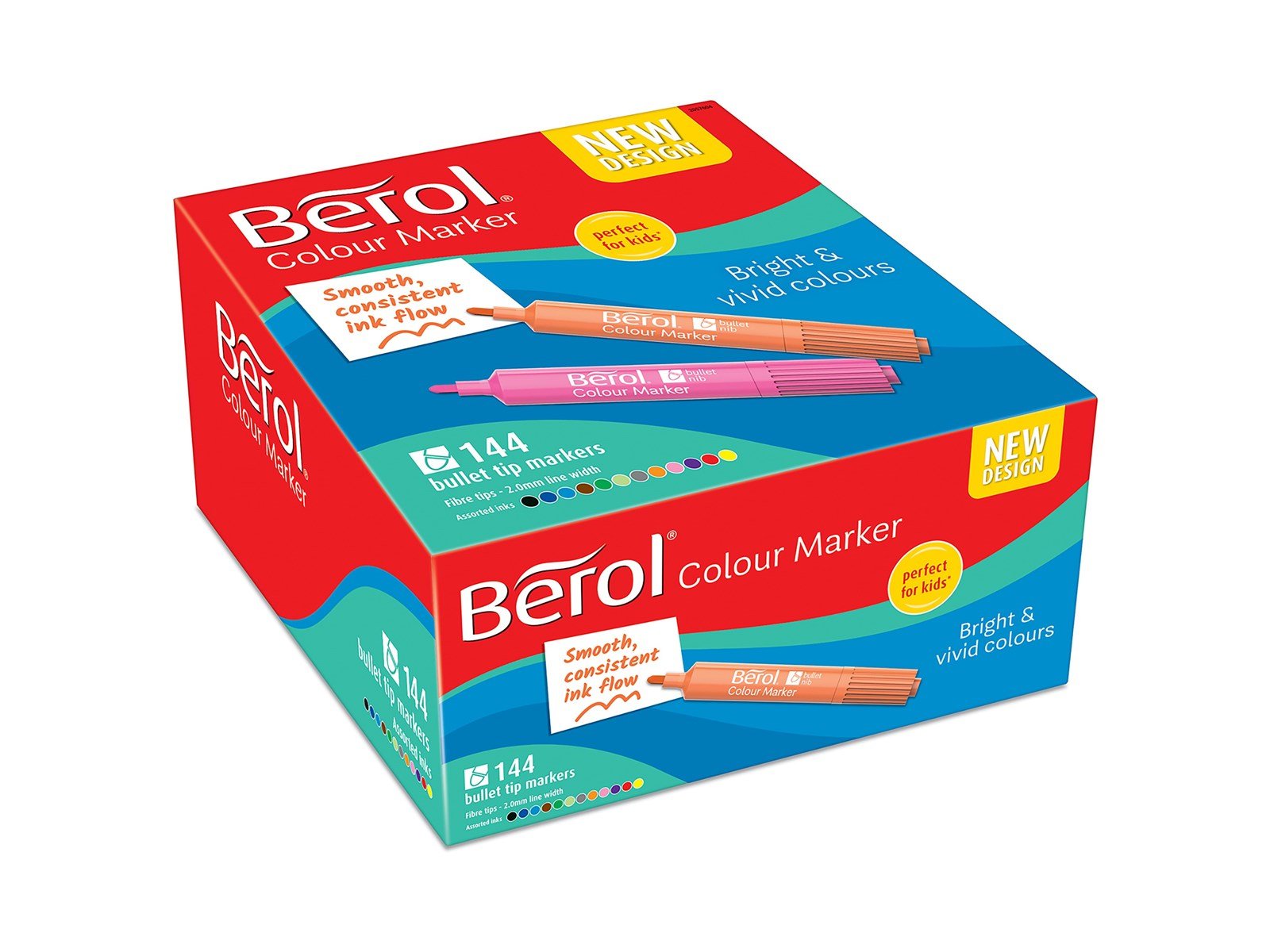 Berol bunte Fasermaler, breite Rundspitze 2mm - farblich sortiert, 144er Pack