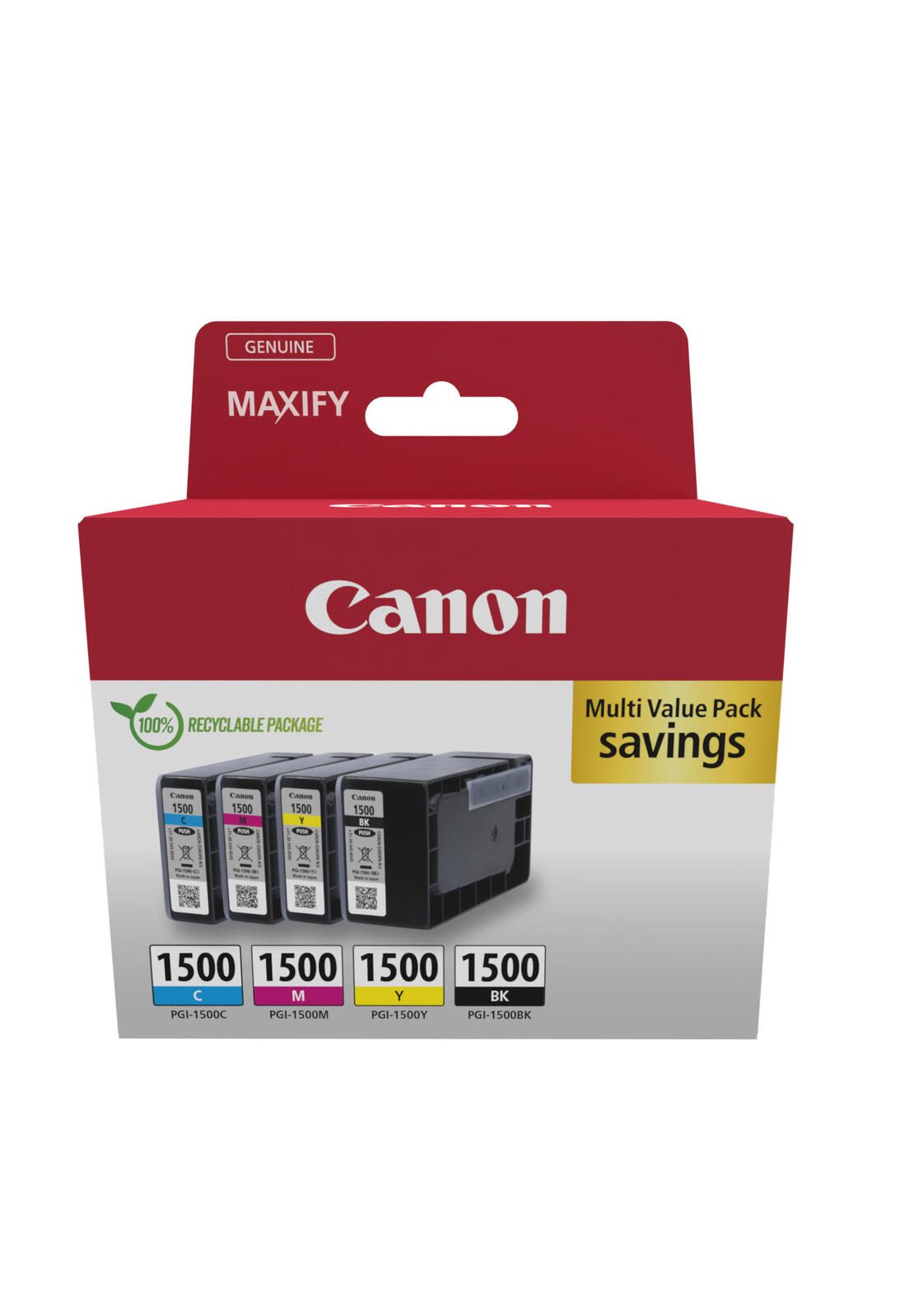 Canon Original PGI-1500 Druckerpatronen 4er Multipack BK/C/M/Y (9218B006)