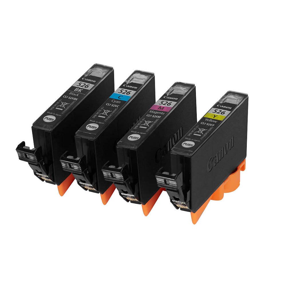 Canon Original CLI-526 Druckerpatronen Value Pack - 1 x schwarz / je 1 x CMY + 50 Blatt Fotopapier (4540B019)