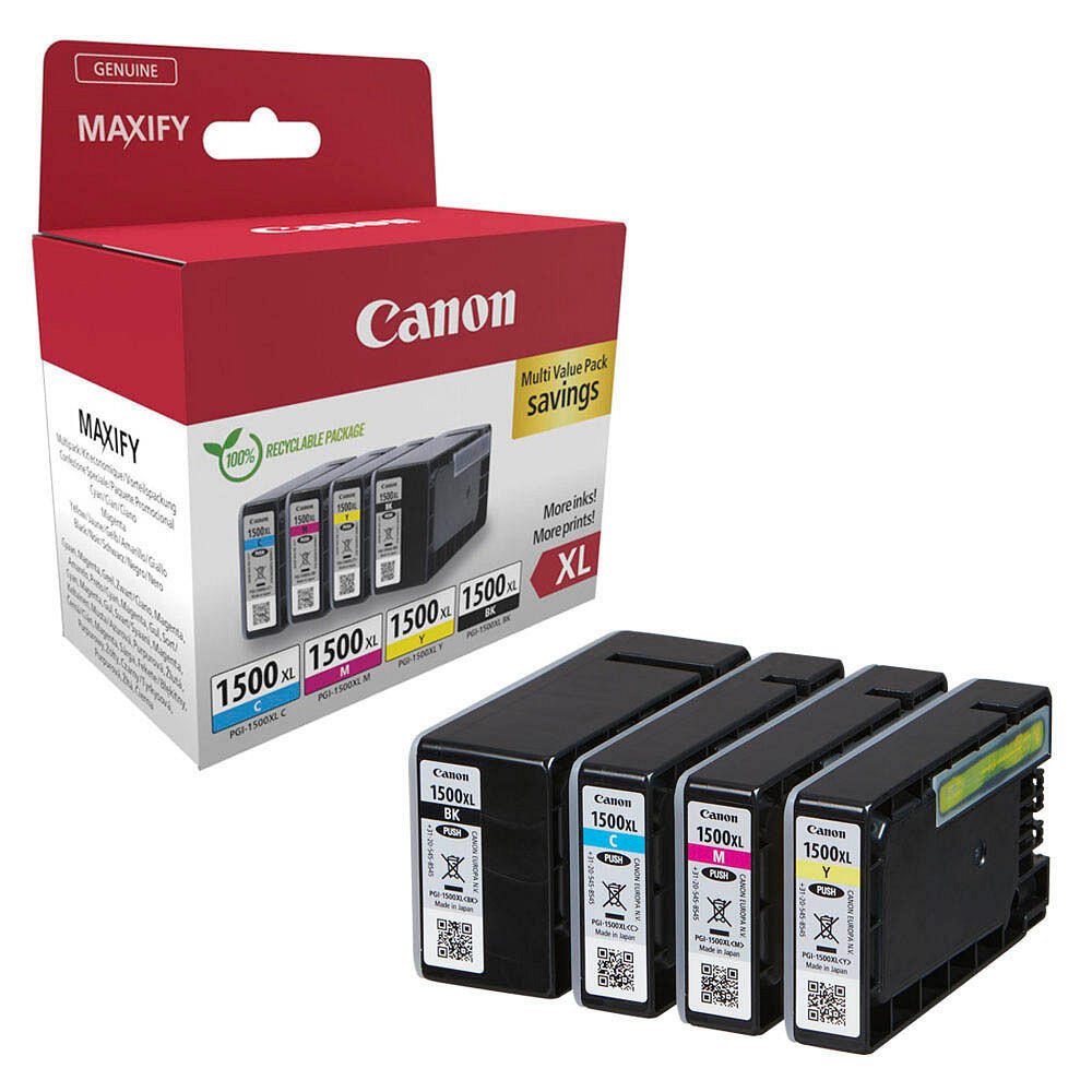 Canon Original PGI-1500XL Druckerpatronen 4er Multipack BK/C/M/Y (9182B010)