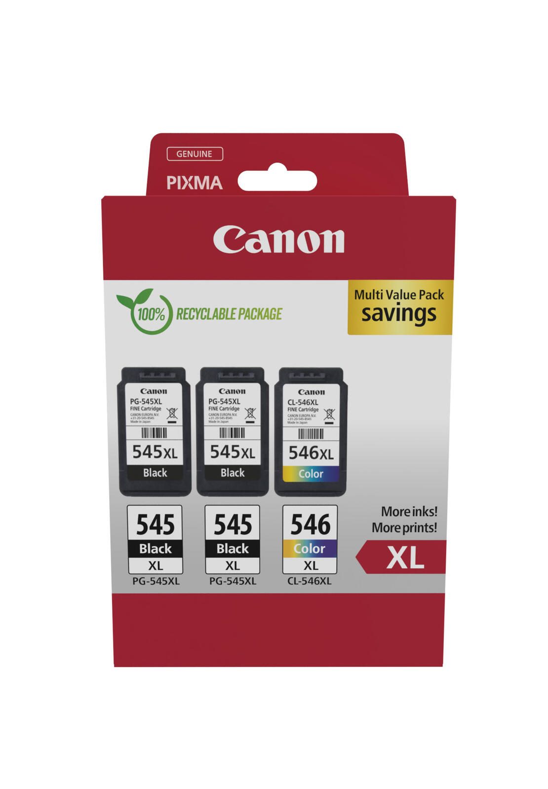 Canon Original PG-545XL + CL-546XL Druckerpatronen Multipack - 2 x schwarz / 1 x farbig (8286B013)