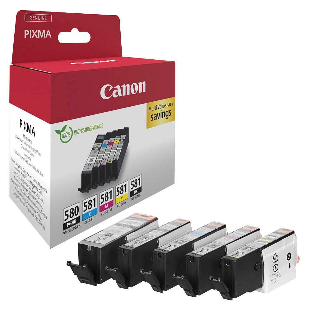 Canon Original PGI-580 + CL-581 Druckerpatronen Multipack - 1 x schwarz / je 1 x CMY (2078C007)