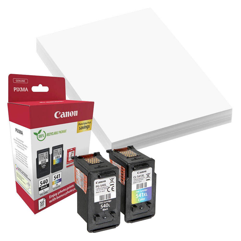 Canon Original PG-540L + CL-541XL Druckerpatronen Valuepack - 1 x schwarz / 1 x farbig + 50 Blatt Fotopapier (5224B012)