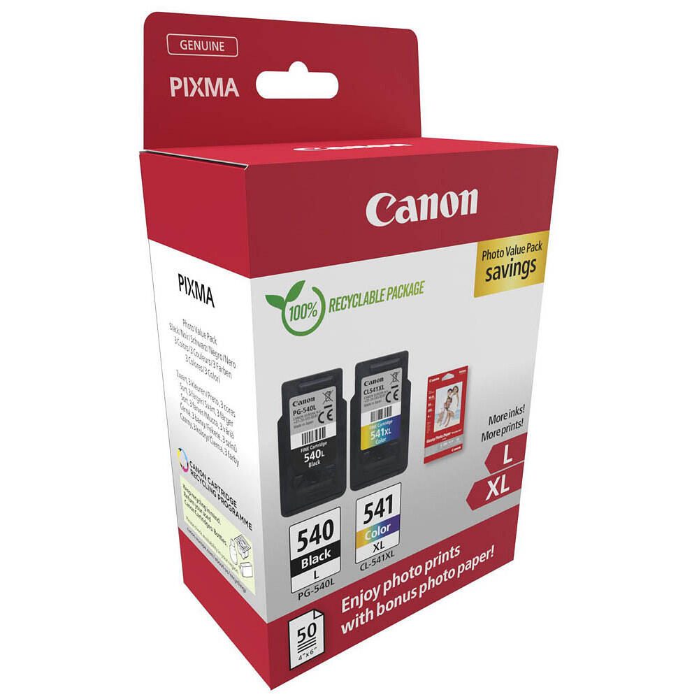 Canon Original PG-540L + CL-541XL Druckerpatronen Valuepack - 1 x schwarz / 1 x farbig + 50 Blatt Fotopapier (5224B012)