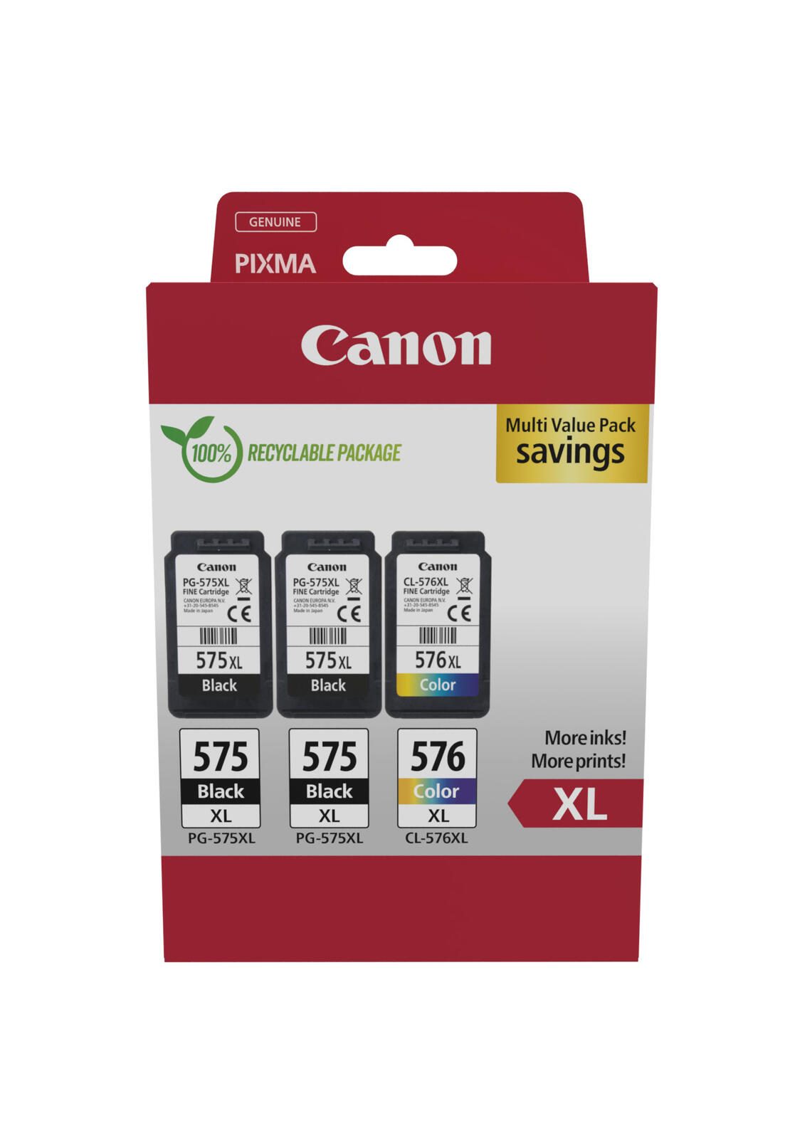 Canon Original PG-575XL + CL-576XL Druckerpatronen Multipack - 2 x schwarz / 1 x farbig (5437C004)
