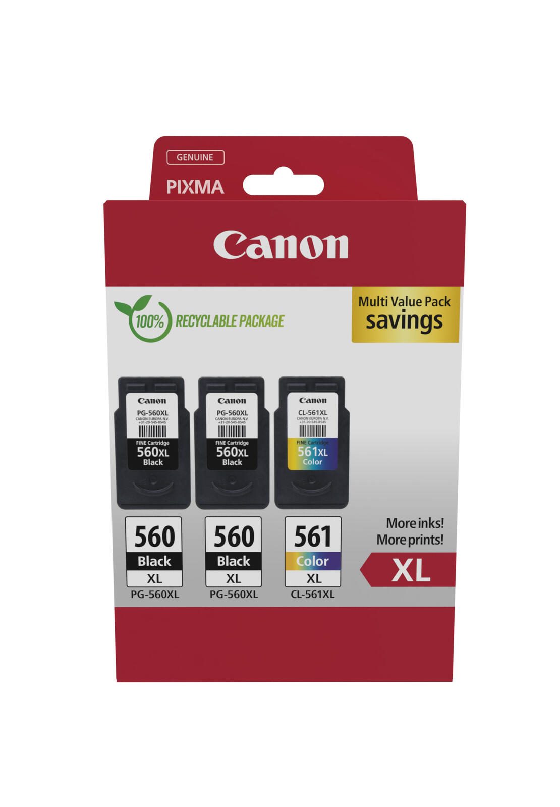 Canon Original PG-560XL + CL-561XL Druckerpatronen Multipack - 2 x schwarz / 1 x farbig (3712C009)