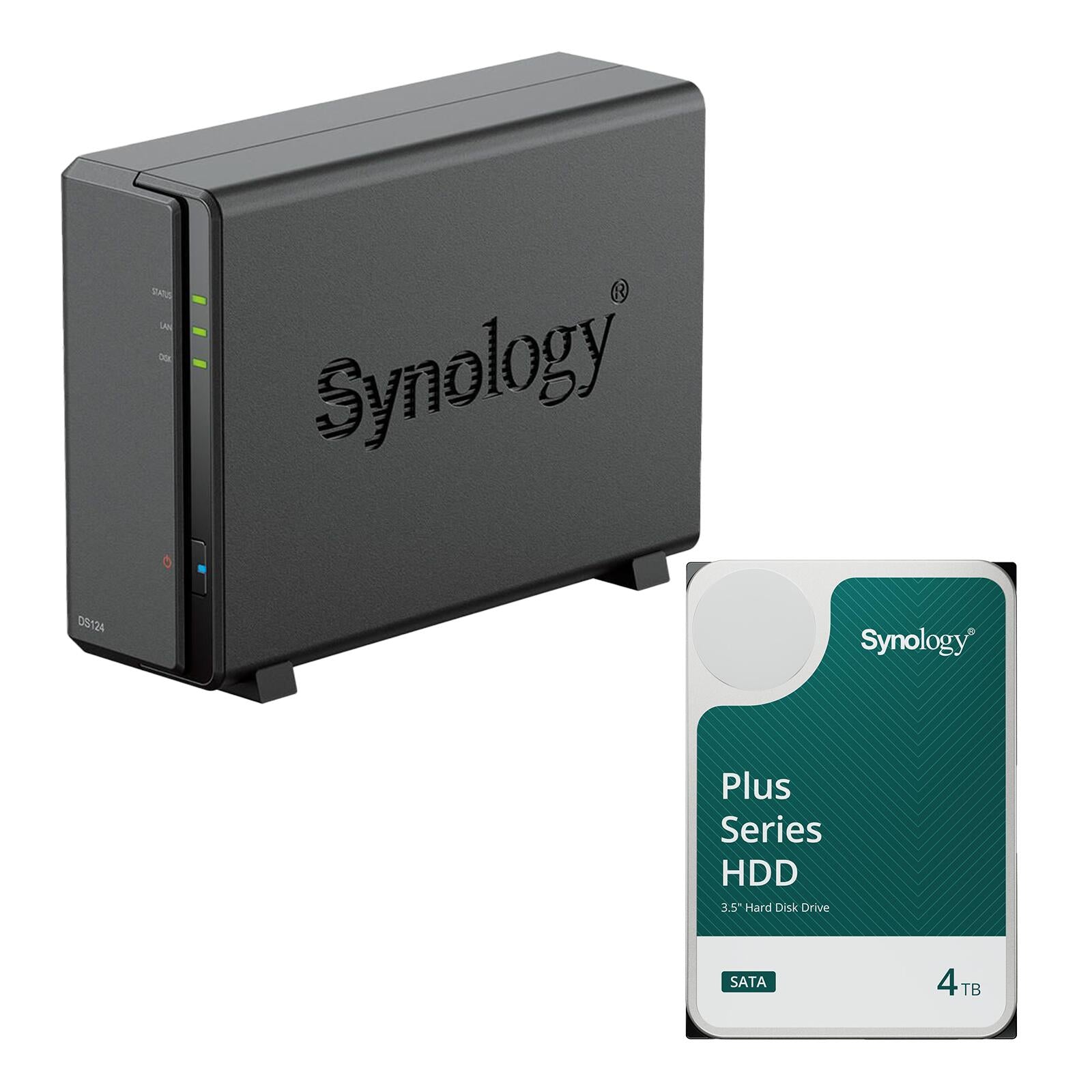 Synology DiskStation DS124 1 Einschub NAS-Server Leergehäuse + 1x Synology Plus 3.5' SATA 6Gb/s Festplatte 4 TB