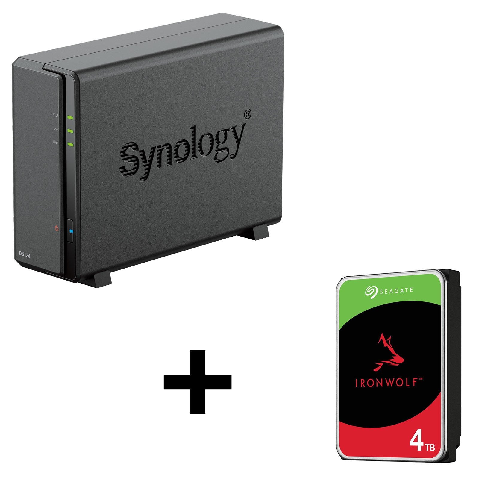 Synology DiskStation DS124 1 Einschub NAS-Server Leergehäuse + 1x Seagate Ironwolf SATA 3.5' HDD 4TB Festplatte