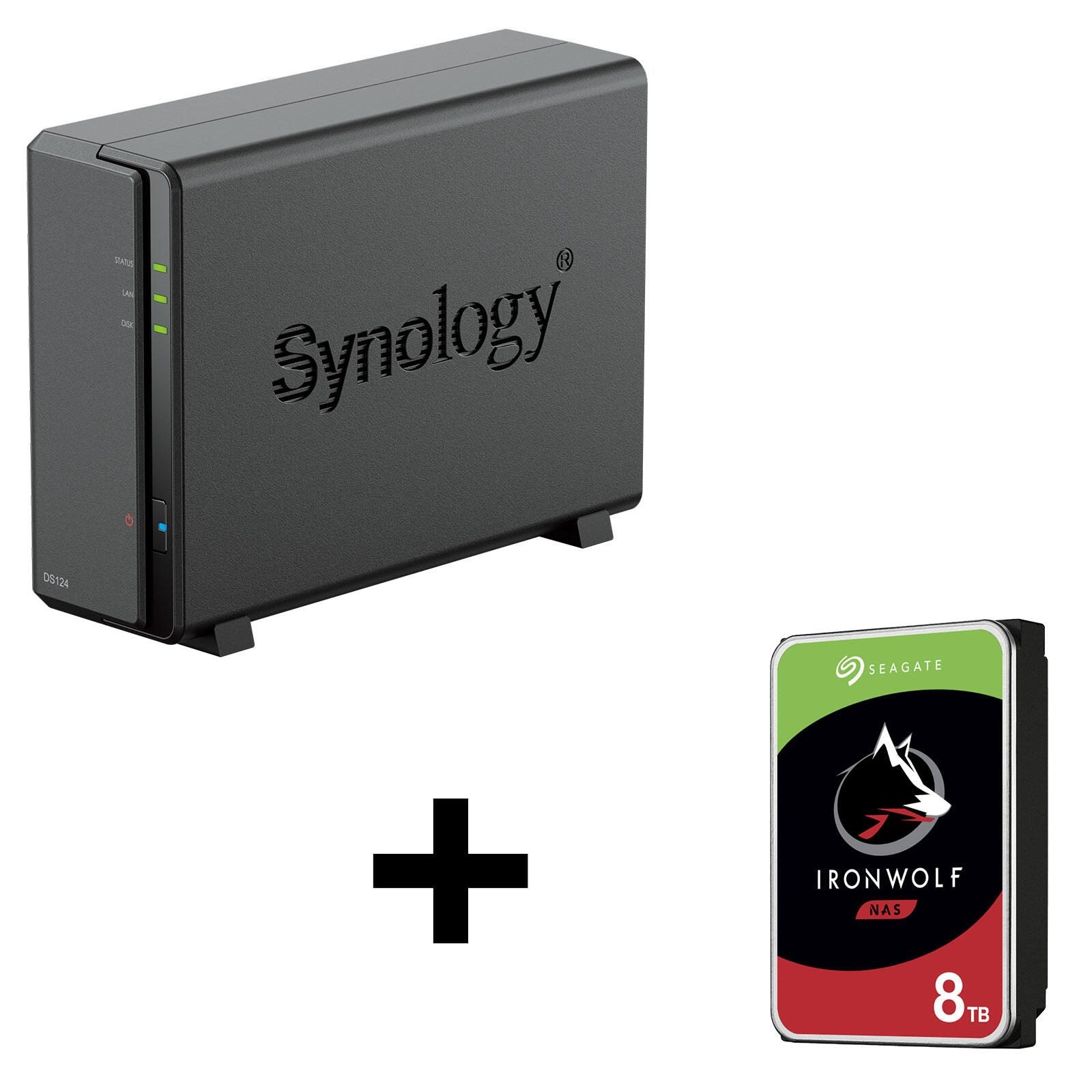 Synology DiskStation DS124 1 Einschub NAS-Server Leergehäuse + 1x Seagate Ironwolf SATA 3.5' HDD 8TB Festplatte