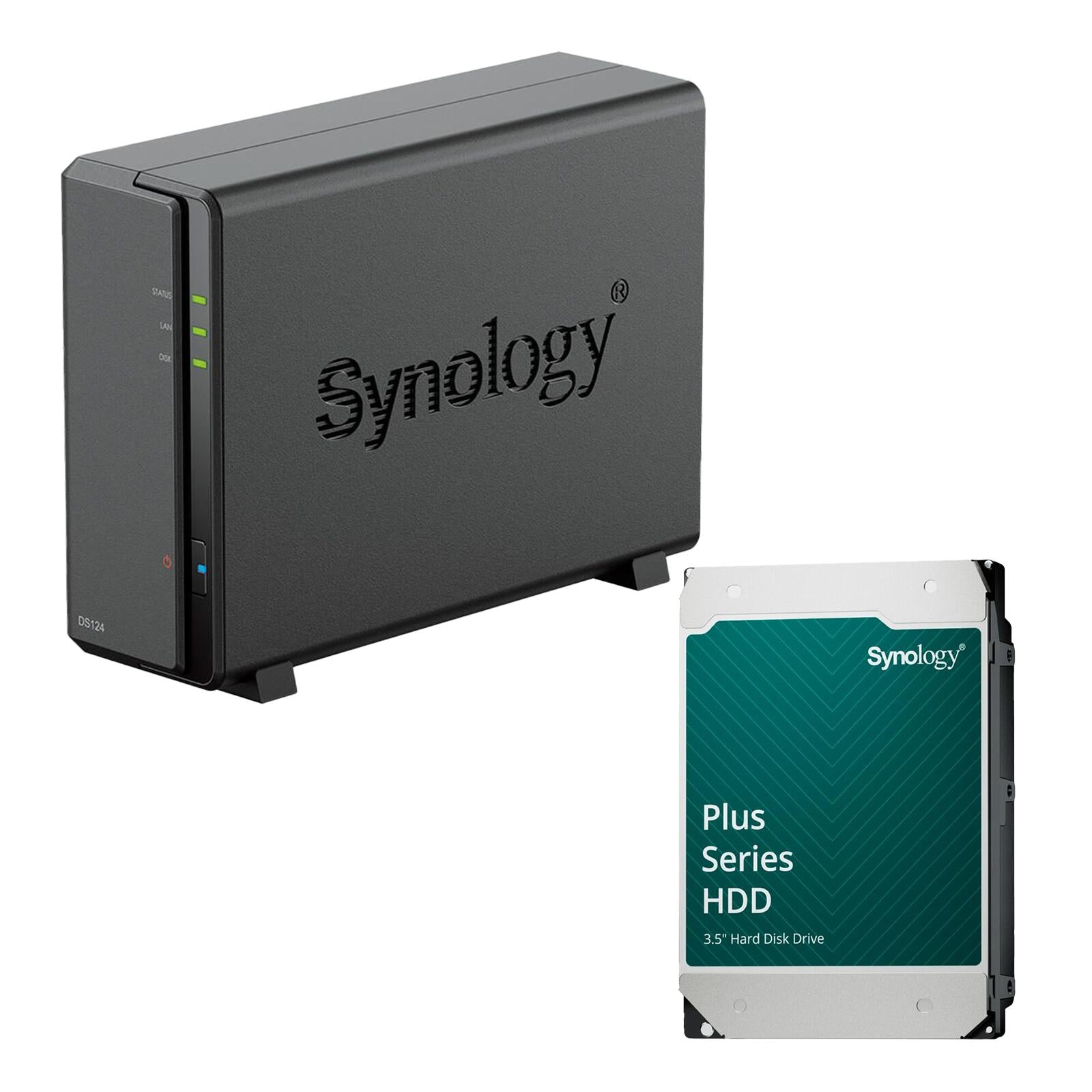 Synology DiskStation DS124 1 Einschub NAS-Server Leergehäuse + 1x Synology Plus 3.5' SATA 6Gb/s Festplatte 8 TB