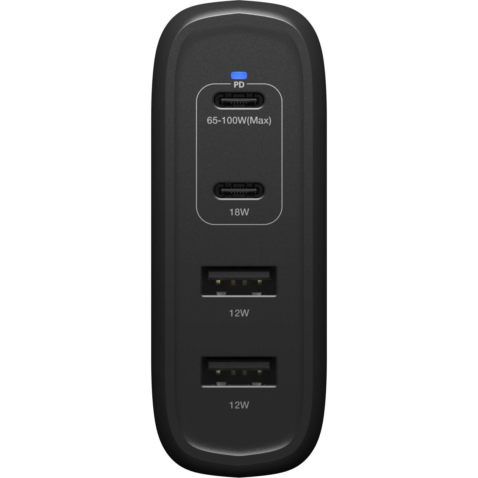 OtterBox Wall Charger 100W - 1x USB-C 65-100W + 1x USB-C 18W + 2x USB-A 12W in Schwarz