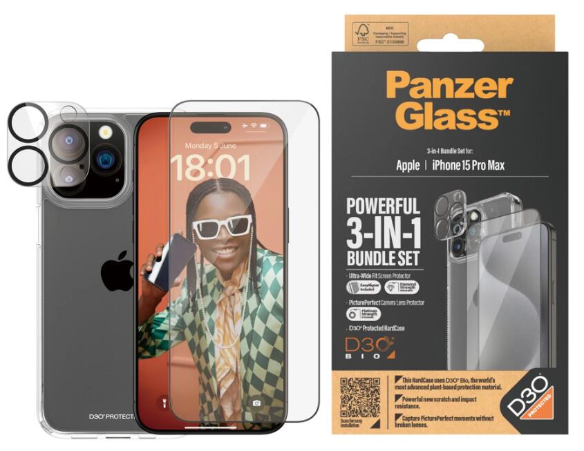 PanzerGlass™ 3-in-1 Set für iPhone 15 Pro Max