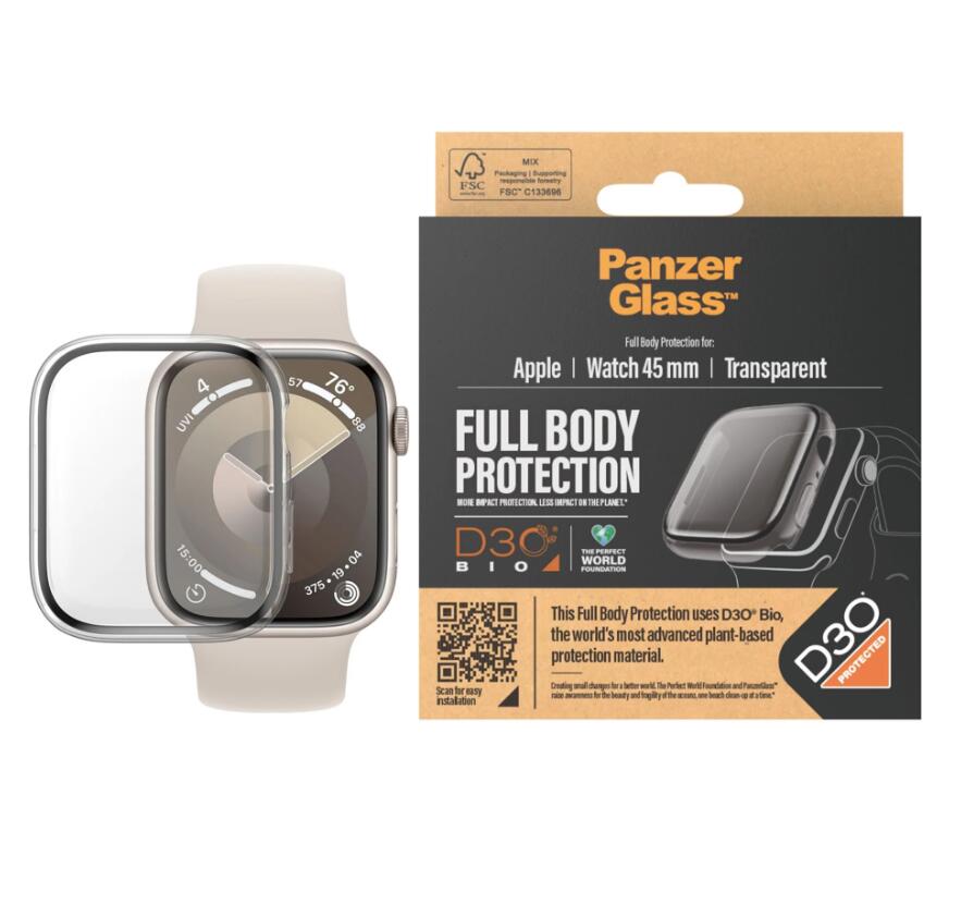 PanzerGlass™ Displayschutz Full Body für Apple Watch Series 9 mit D3O - 45mm transparent