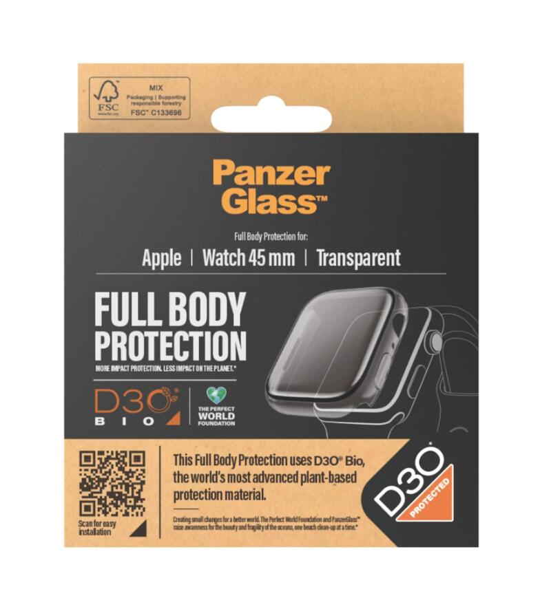 PanzerGlass™ Displayschutz Full Body für Apple Watch Series 9 mit D3O - 45mm transparent