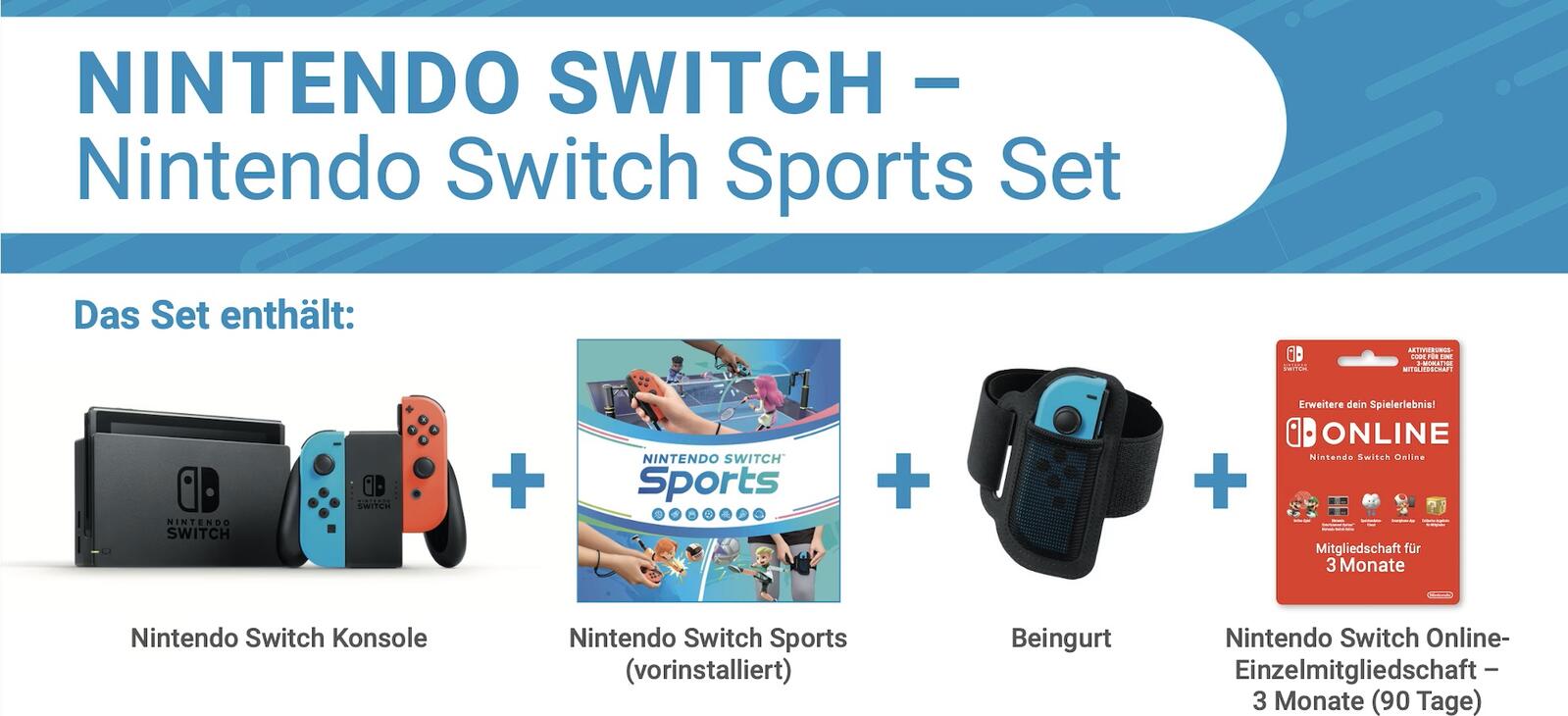 B-WARE Nintendo Switch rot-blau Sports Set inkl. Beingurt, Spiel & 3 Monate Online Mitgliedschaft