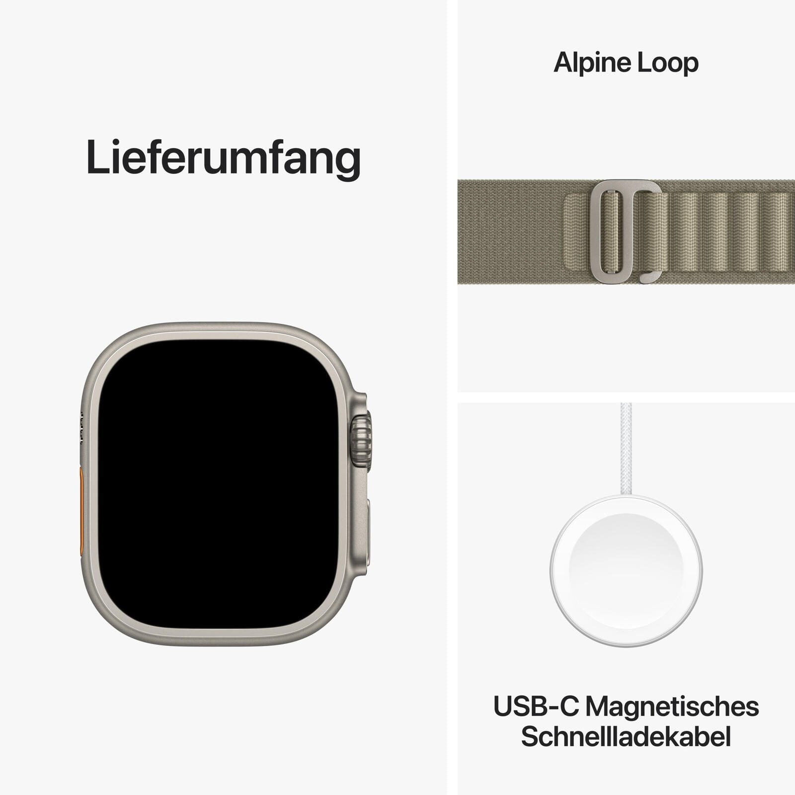 Apple Watch Ultra 2 (GPS + Cellular) 49mm Titaniumgehäuse, Alpine Loop olive, klein
