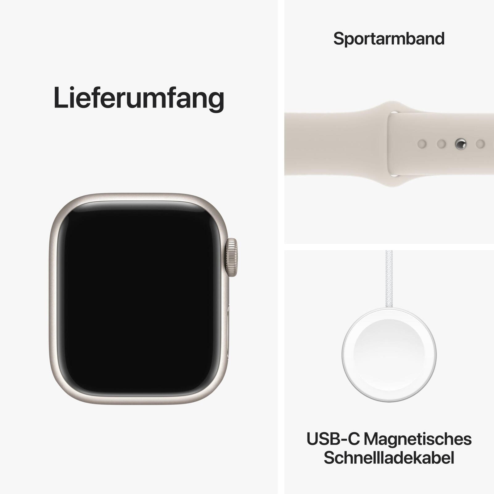 B-WARE Apple Watch Series 9 (GPS) 45mm Aluminiumgehäuse polarstern, Sportband polarstern, M/L