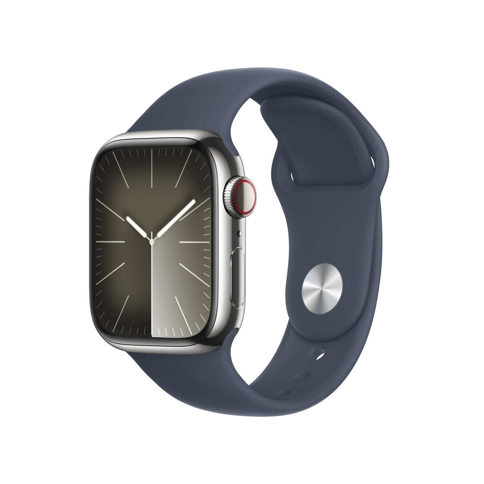 Apple Watch Series 9 (GPS + Cellular) 45mm Aluminiumgehäuse silber, Sportband sturmblau M/L