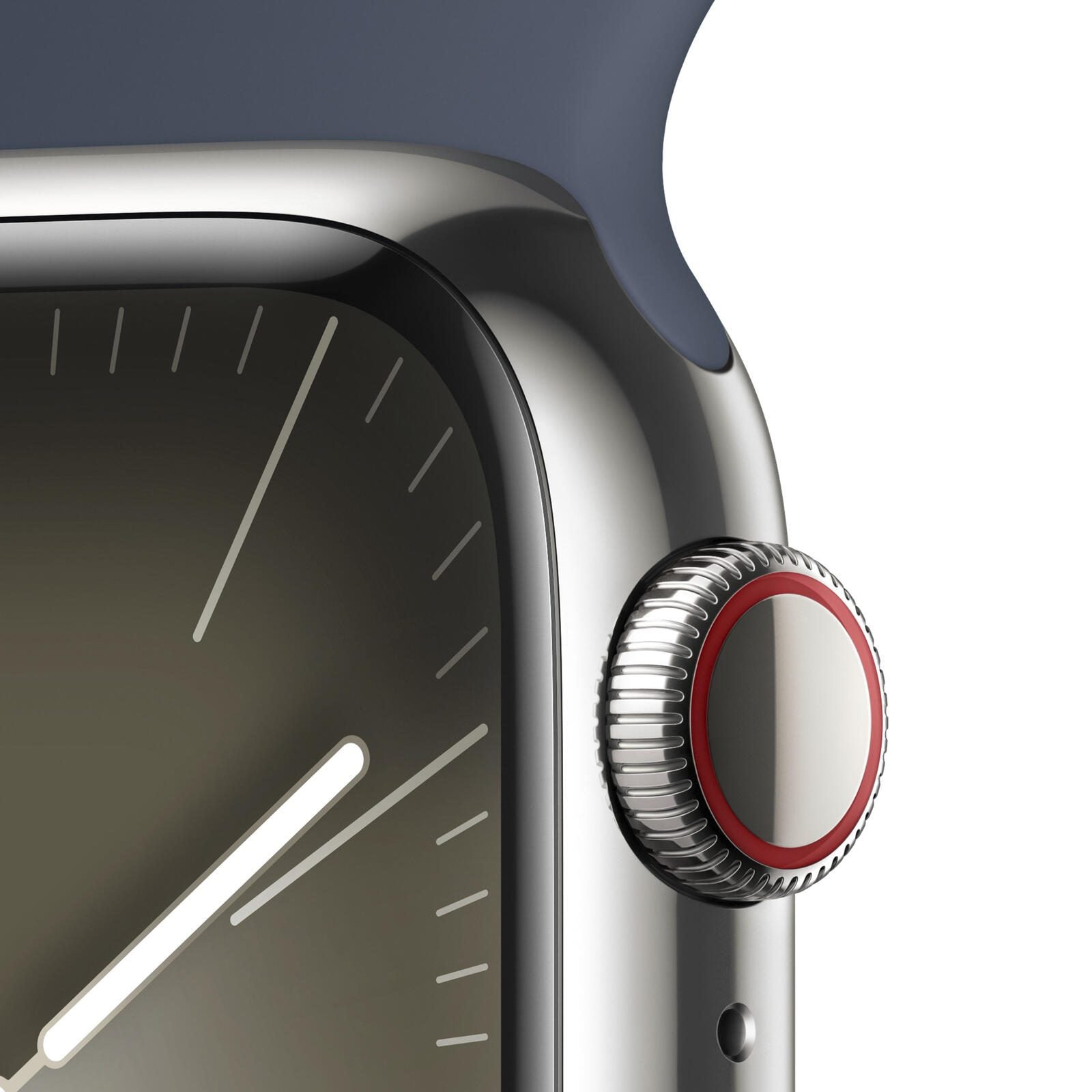Apple Watch Series 9 (GPS + Cellular) 45mm Aluminiumgehäuse silber, Sportband sturmblau M/L