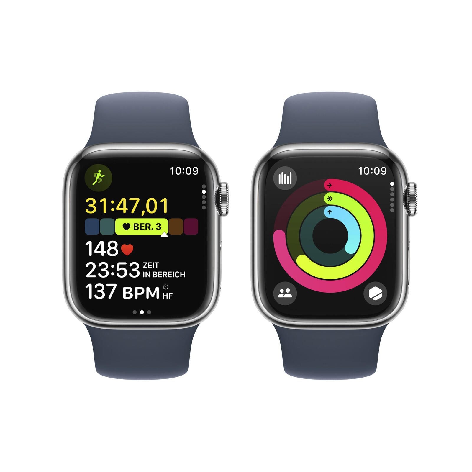Apple Watch Series 9 (GPS + Cellular) 45mm Aluminiumgehäuse silber, Sportband sturmblau M/L