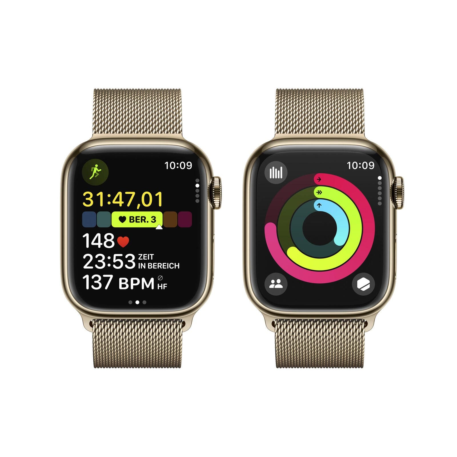 B-WARE Apple Watch Series 9 (GPS + Cellular) 45mm Edelstahlgehäuse gold, Milanese Loop gold