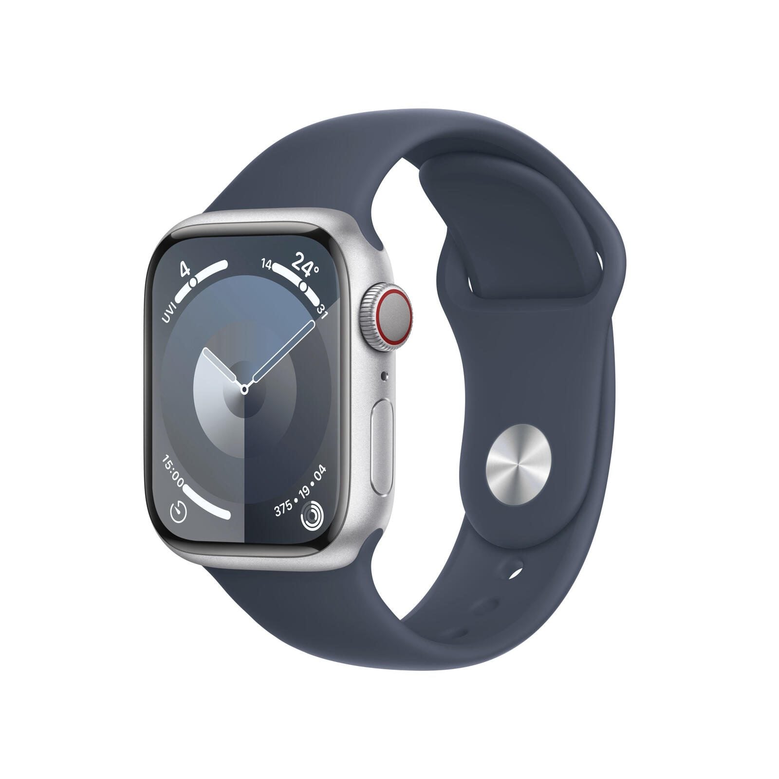 B-WARE Apple Watch Series 9 (GPS) 45mm Aluminiumgehäuse silber, Sportband sturmblau, M/L