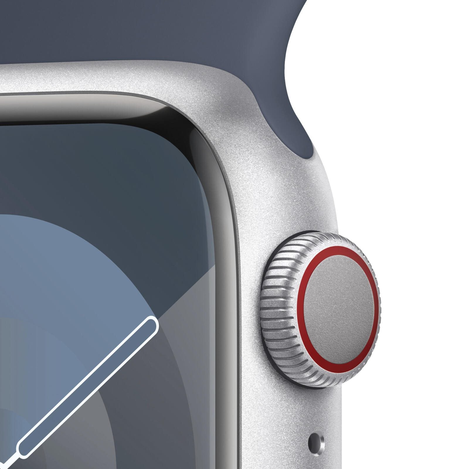 B-WARE Apple Watch Series 9 (GPS) 41mm Aluminiumgehäuse silber, Sportband sturmblau, S/M