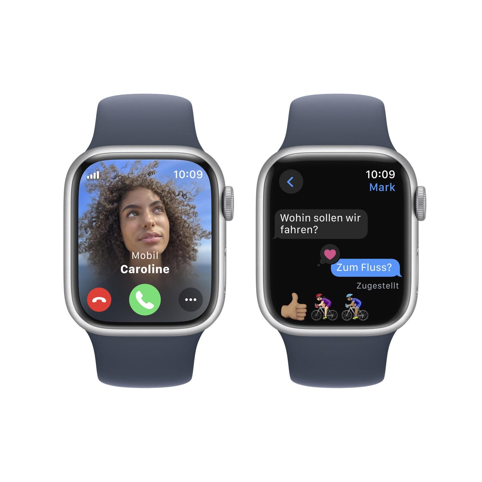 B-WARE Apple Watch Series 9 (GPS) 41mm Aluminiumgehäuse silber, Sportband sturmblau, S/M