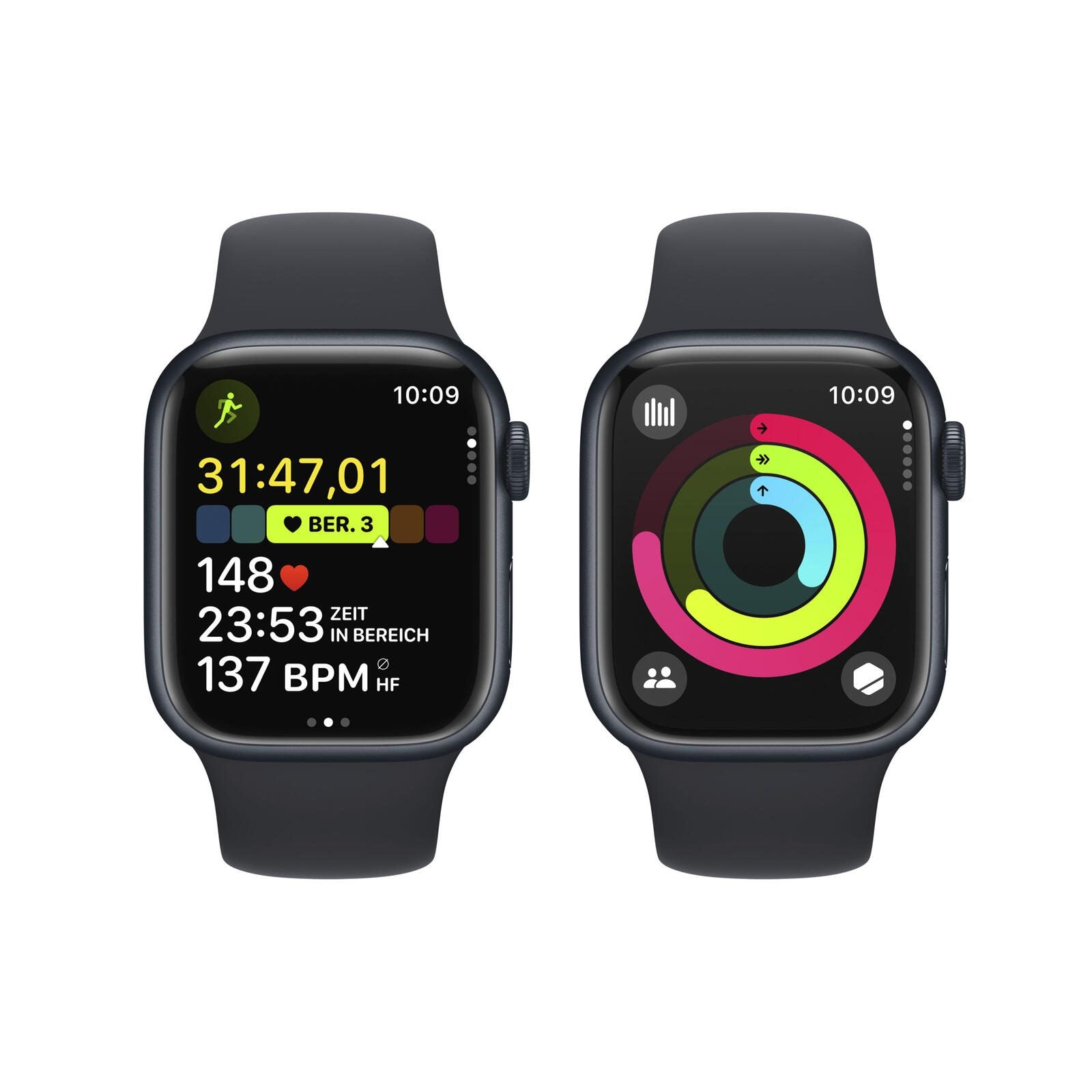 B-WARE Apple Watch Series 9 (GPS + Cellular) 45mm Aluminiumgehäuse mitternacht, Sportband mitternacht M/L