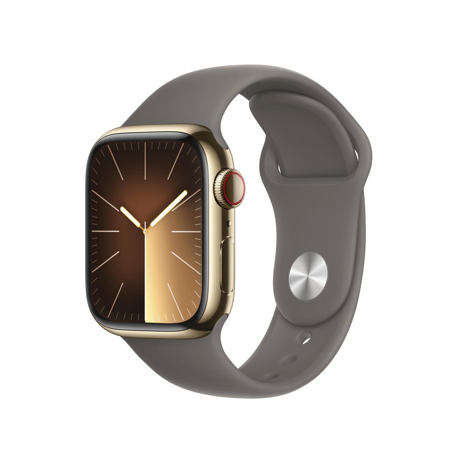 Apple Watch Series 9 (GPS + Cellular) 45mm Edelstahlgehäuse gold, Sportband grau S/M