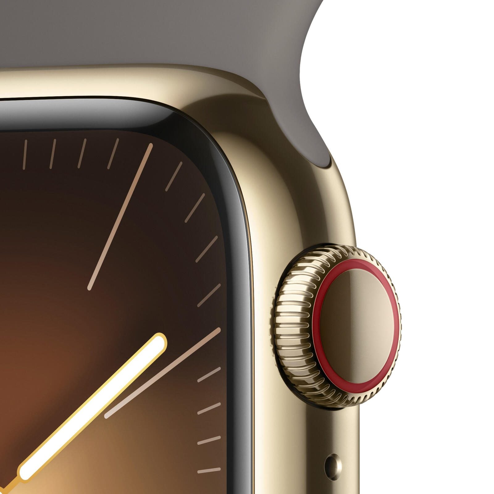 Apple Watch Series 9 (GPS + Cellular) 45mm Edelstahlgehäuse gold, Sportband grau S/M