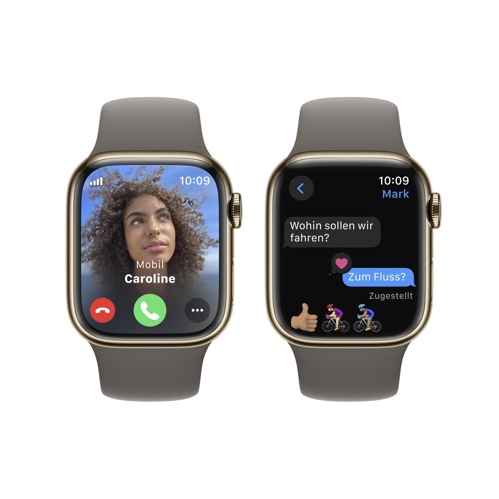 Apple Watch Series 9 (GPS + Cellular) 45mm Edelstahlgehäuse gold, Sportband grau S/M