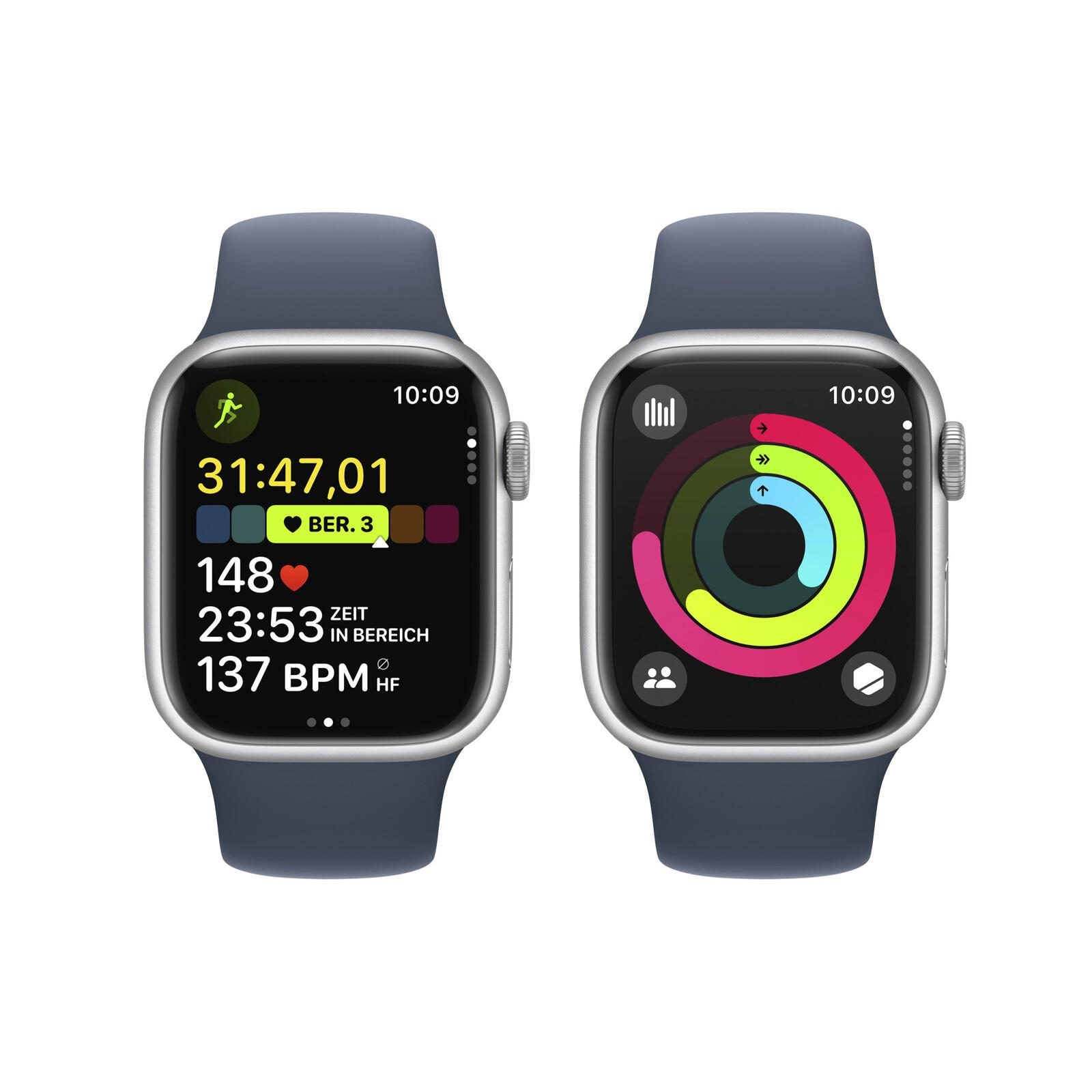 Apple Watch Series 9 (GPS + Cellular) 41mm Aluminiumgehäuse silber, Sportband sturmblau S/M