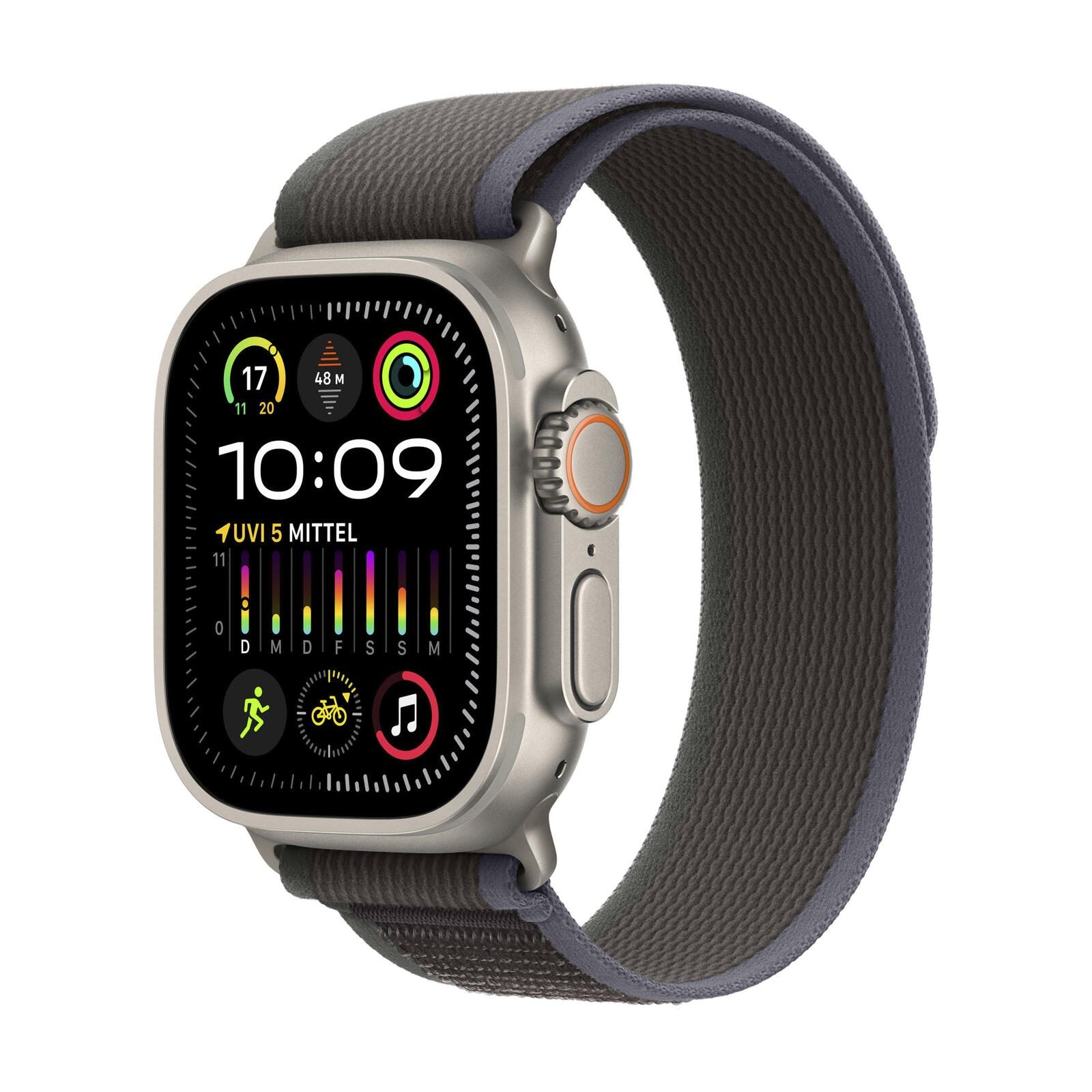 Apple Watch Ultra 2 (GPS + Cellular) 49mm Titaniumgehäuse, Trail Loop blau/schwarz, S/M