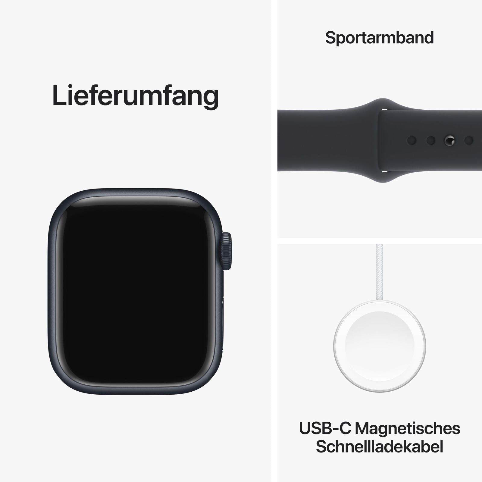 B-WARE Apple Watch Series 9 (GPS) 45mm Aluminiumgehäuse mitternacht, Sportband mitternacht, M/L