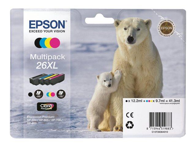 Epson Original 26XL Eisbär Druckerpatronen 4er Multipack BK/C/M/Y (C13T26364010)