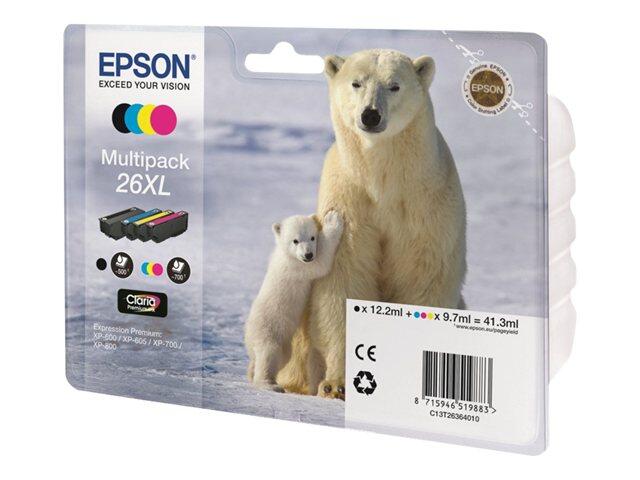 Epson Original 26XL Eisbär Druckerpatronen 4er Multipack BK/C/M/Y (C13T26364010)