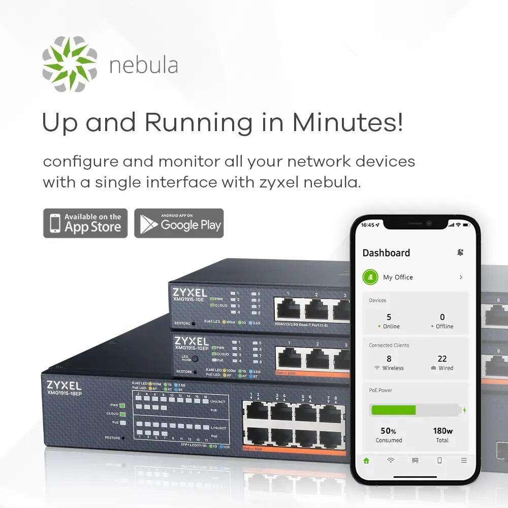 Zyxel Switch 18-Port MultiGig 16x 2.5G + 2x 10G SFP+ L2