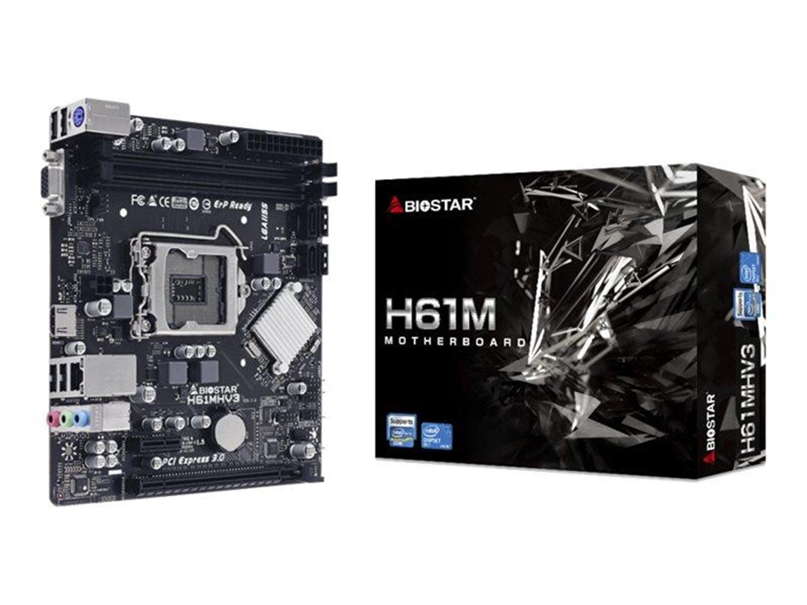 BIOSTAR H61MHV3 Mainboard - Intel H61 Express - Intel LGA1155 socket - DDR3L (Low Voltage) RAM - Micro-ATX
