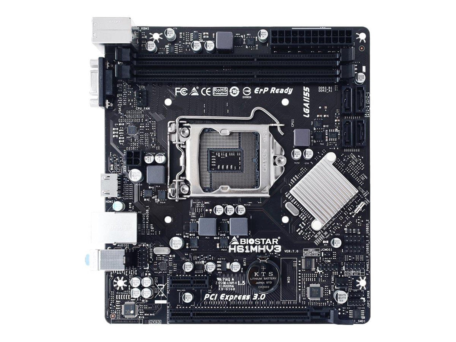 BIOSTAR H61MHV3 Mainboard - Intel H61 Express - Intel LGA1155 socket - DDR3L (Low Voltage) RAM - Micro-ATX