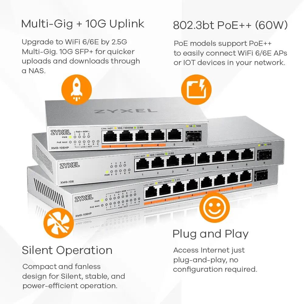 Zyxel Switch 9-Port MultiGig 8x 2.5G + 1x 10G SFP+ L2