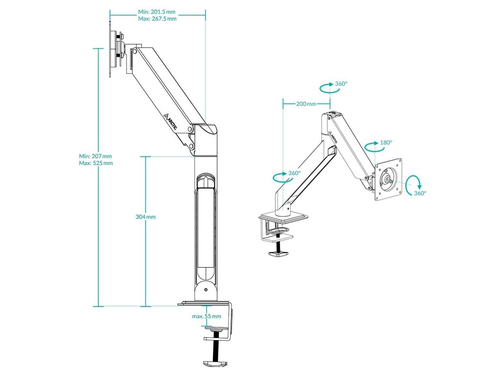 Arctic X1-3D - Desk Mount Gas Spring Monitor Arm