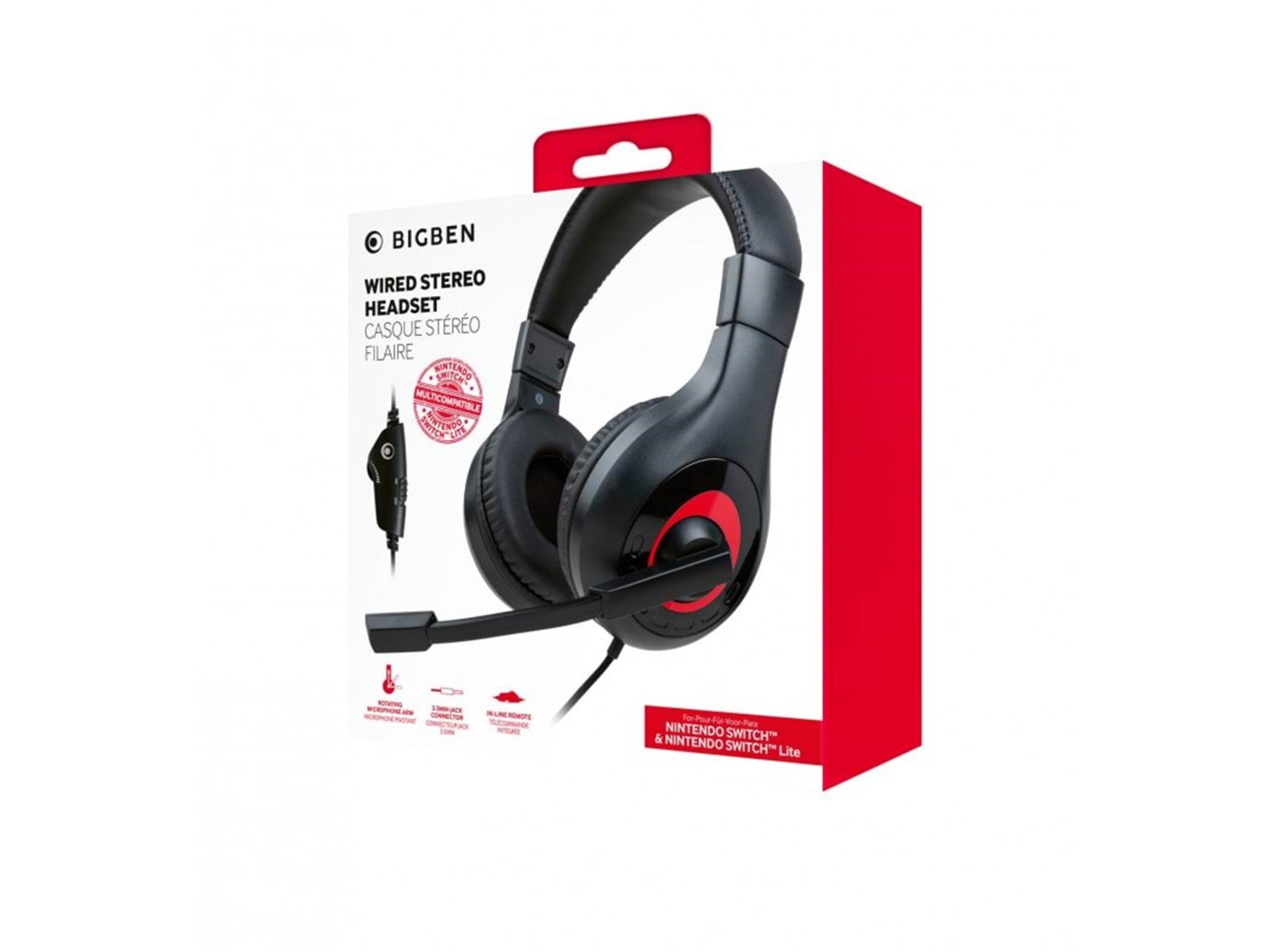 BigBen Interactive Stereo Gaming Headset V1 - Black/Red - Wired Headset - Nintendo Switch