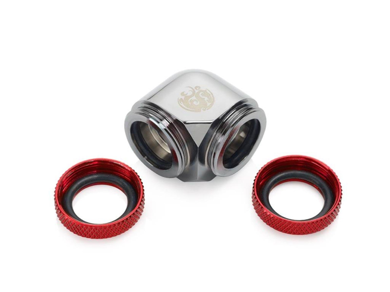 Bitspower Black Sparkle / Deep Blood Red Enhance 90-Degree Dual Multi-Link Adapter For OD 14MM