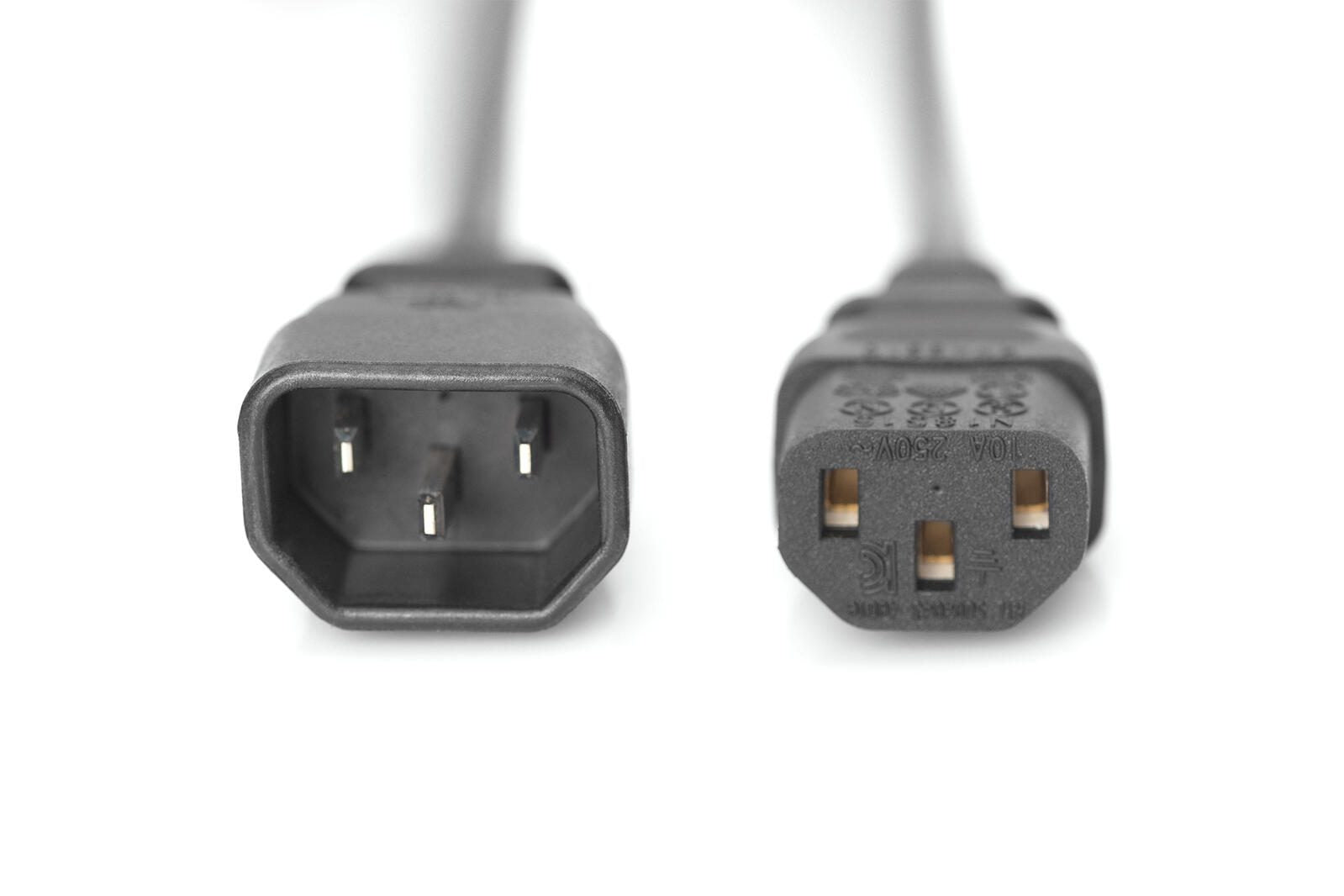 DIGITUS Netzkabelverlängerung, 1,8m, schwarz C13 auf C14 - IEC 60320 - Kaltgerätekabel-Verlängerung H05VV-F3G 0.75qmm