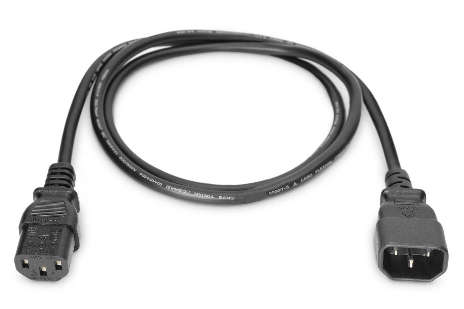 DIGITUS Netzkabelverlängerung, 1,8m, schwarz C13 auf C14 - IEC 60320 - Kaltgerätekabel-Verlängerung H05VV-F3G 0.75qmm